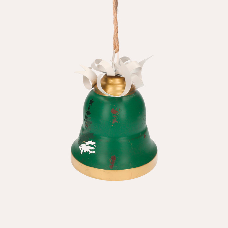 Campanella Natalizia Verde in Metallo con Fiocco - Decorazione Arredo Casa