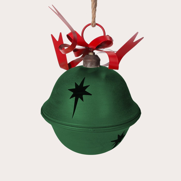 Campana Natalizia Verde in Metallo con Fiocco Rosso – Decorazione da Appendere