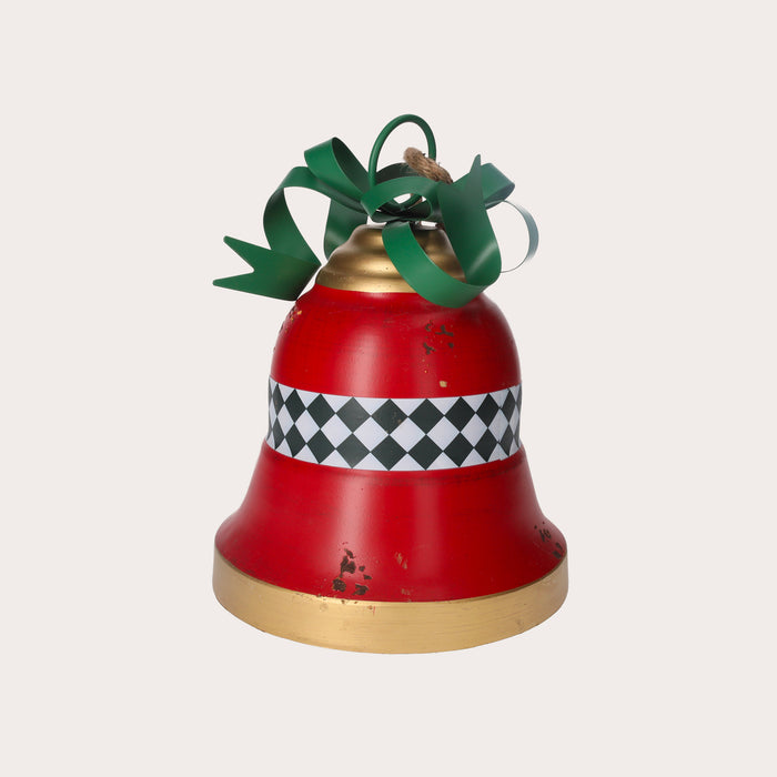 Campana Natalizia in Metallo Rosso con Fiocco Verde – Addobbo Natalizio in Metallo