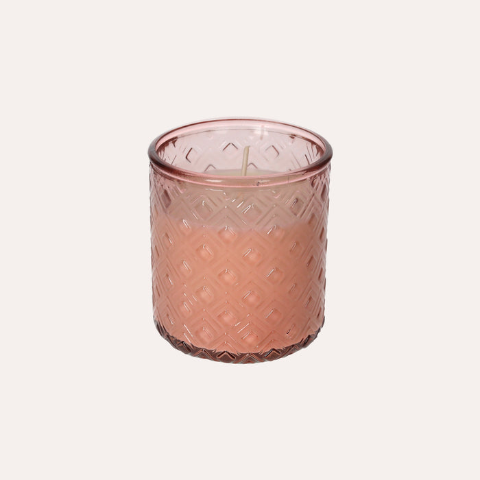 Candela in Vetro Riciclato Rosa Trasparente – Cera di Soia Naturale, Fragranza Berries
