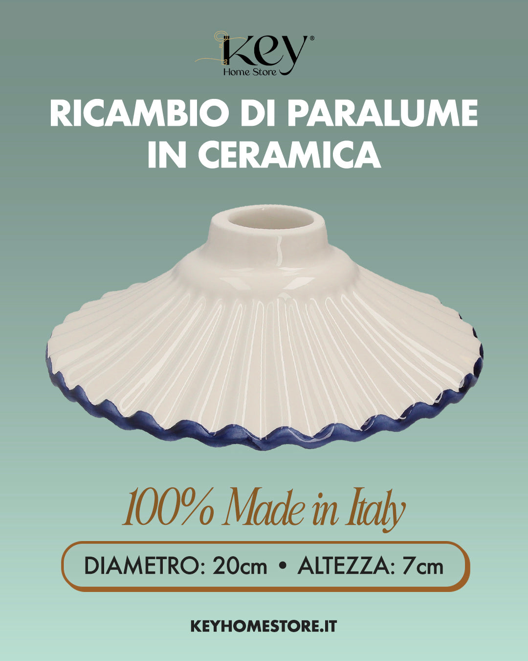 Paralume in Ceramica Bianca con Bordo Blu - Made in Italy diametro 20 cm