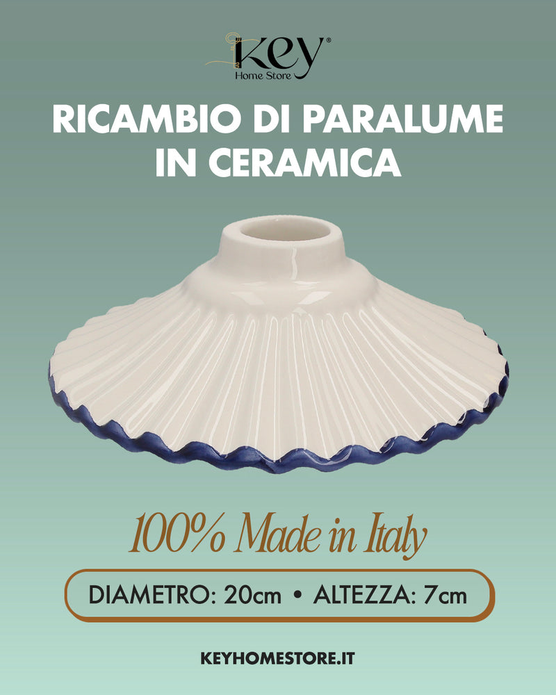 Paralume in Ceramica Bianca con Bordo Blu - Made in Italy diametro 20 cm