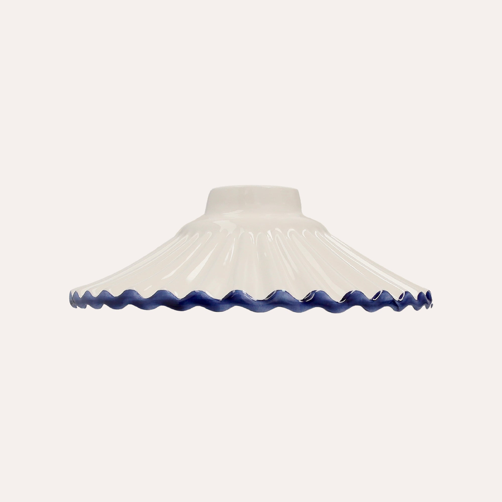 White Ceramic Lampshade with Blue Edge - Made in Italy, 20 cm diameter