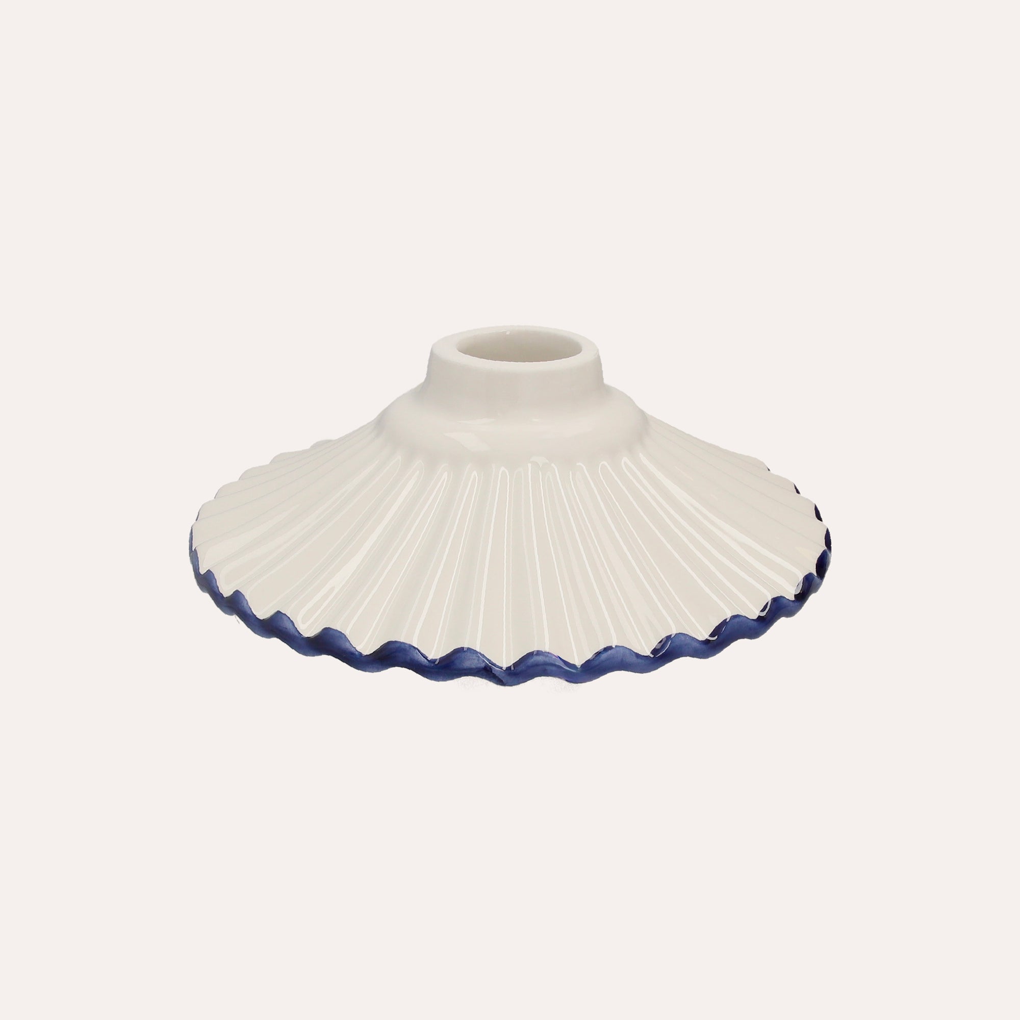 White Ceramic Lampshade with Blue Edge - Made in Italy, 20 cm diameter