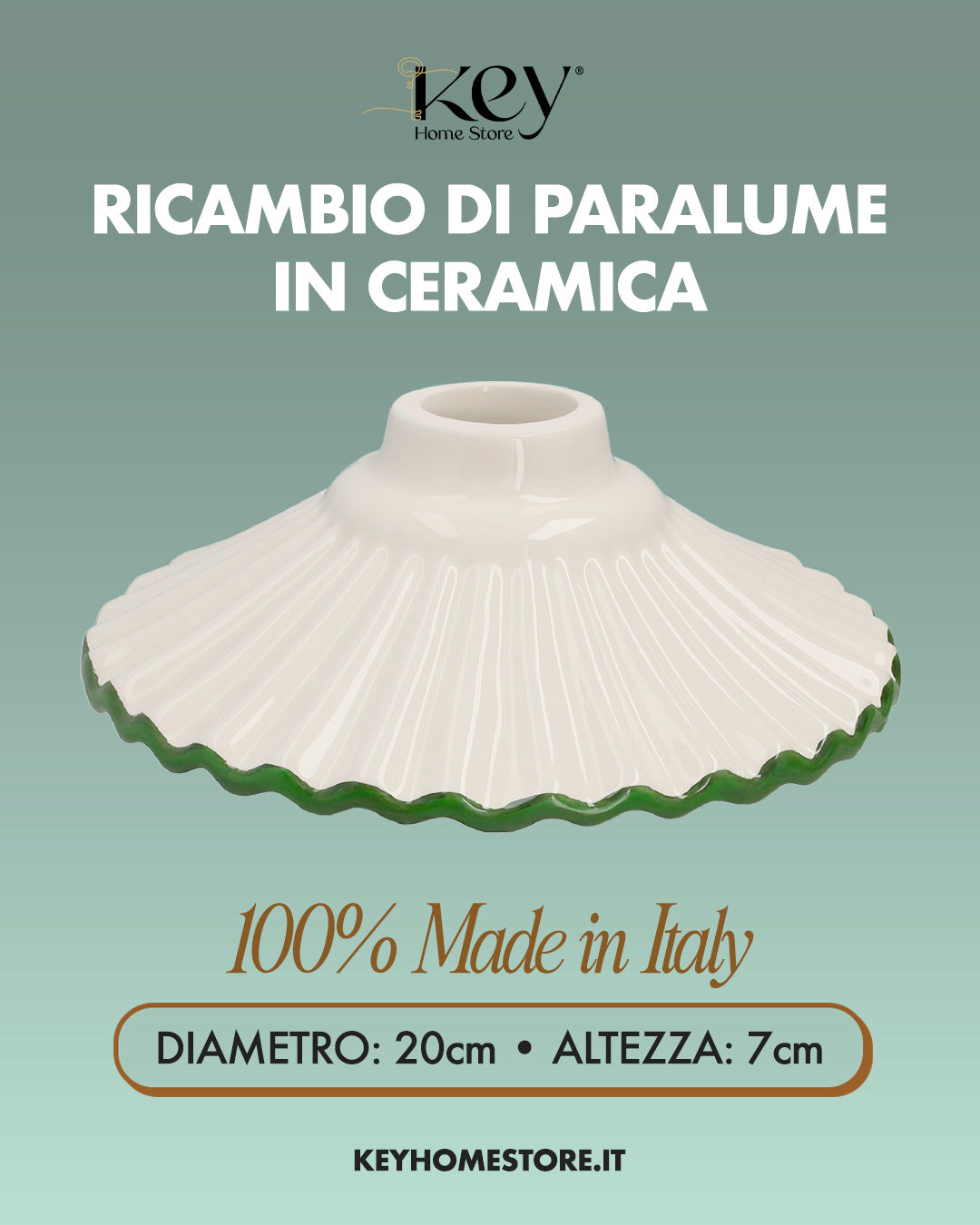 Paralume in Ceramica Bianca con Bordo Verde