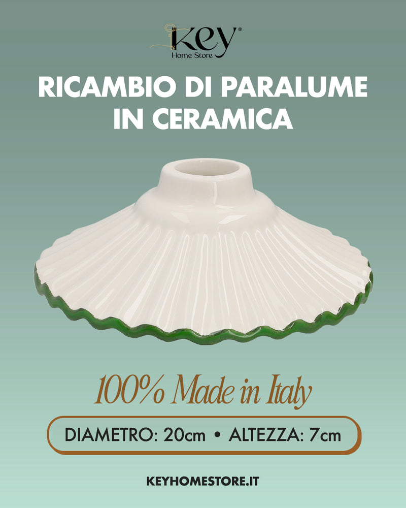 Paralume in Ceramica Bianca con Bordo Verde