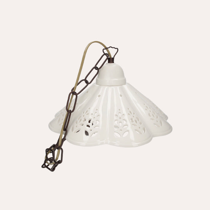 Lampadario a Sospensione in Ceramica Bianca Rustica