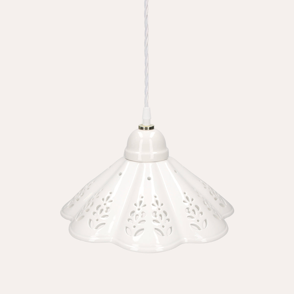 Lampadario a Sospensione Ceramica Bianca Traforata 30 cm - Charm Rustico
