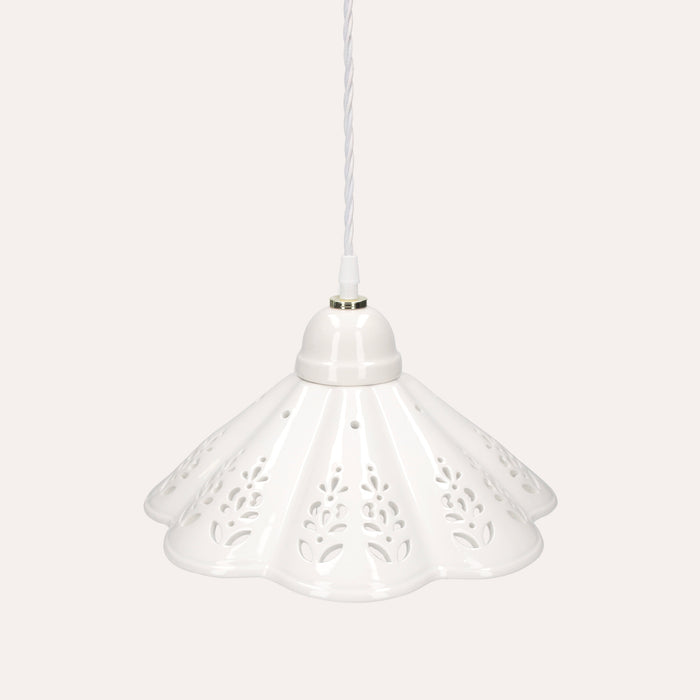 Lampadario a Sospensione Ceramica Bianca Traforata 30 cm - Charm Rustico