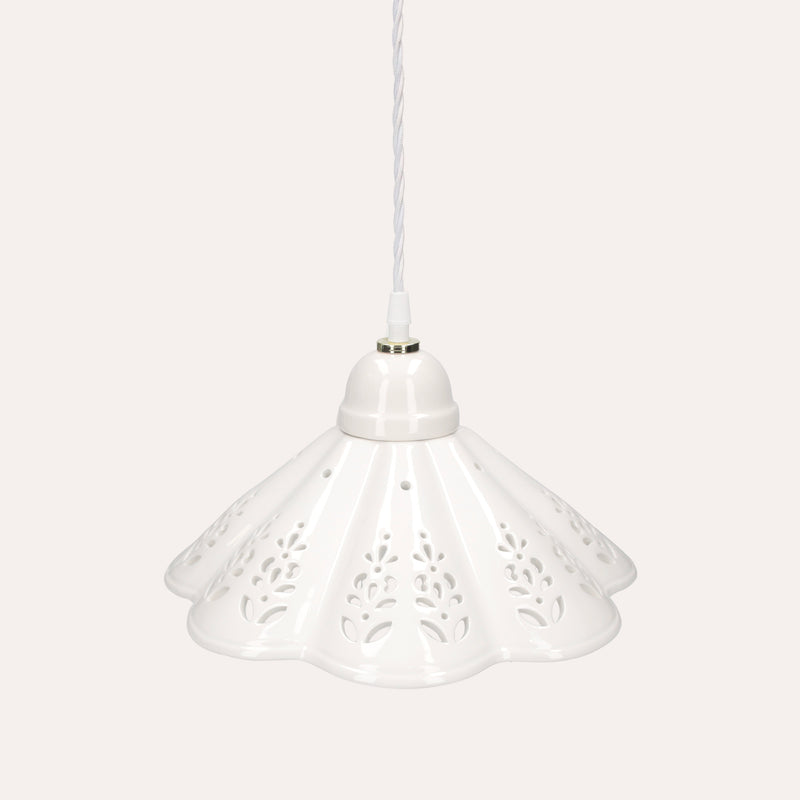 Lampadario a Sospensione Ceramica Bianca Traforata 30 cm - Charm Rustico