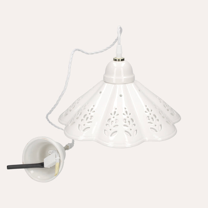 Lampadario a Sospensione Ceramica Bianca Traforata 30 cm - Charm Rustico