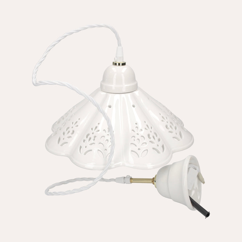 Lampadario a Sospensione Ceramica Bianca Traforata 30 cm - Charm Rustico