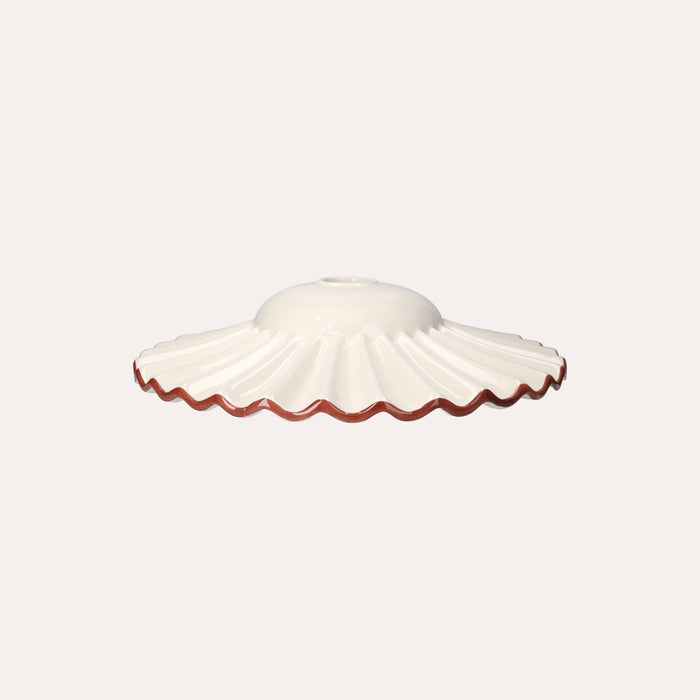 Paralume in Ceramica Ondulato Bianco con Bordo Marrone – 100% Made in Italy, Ø 39 cm