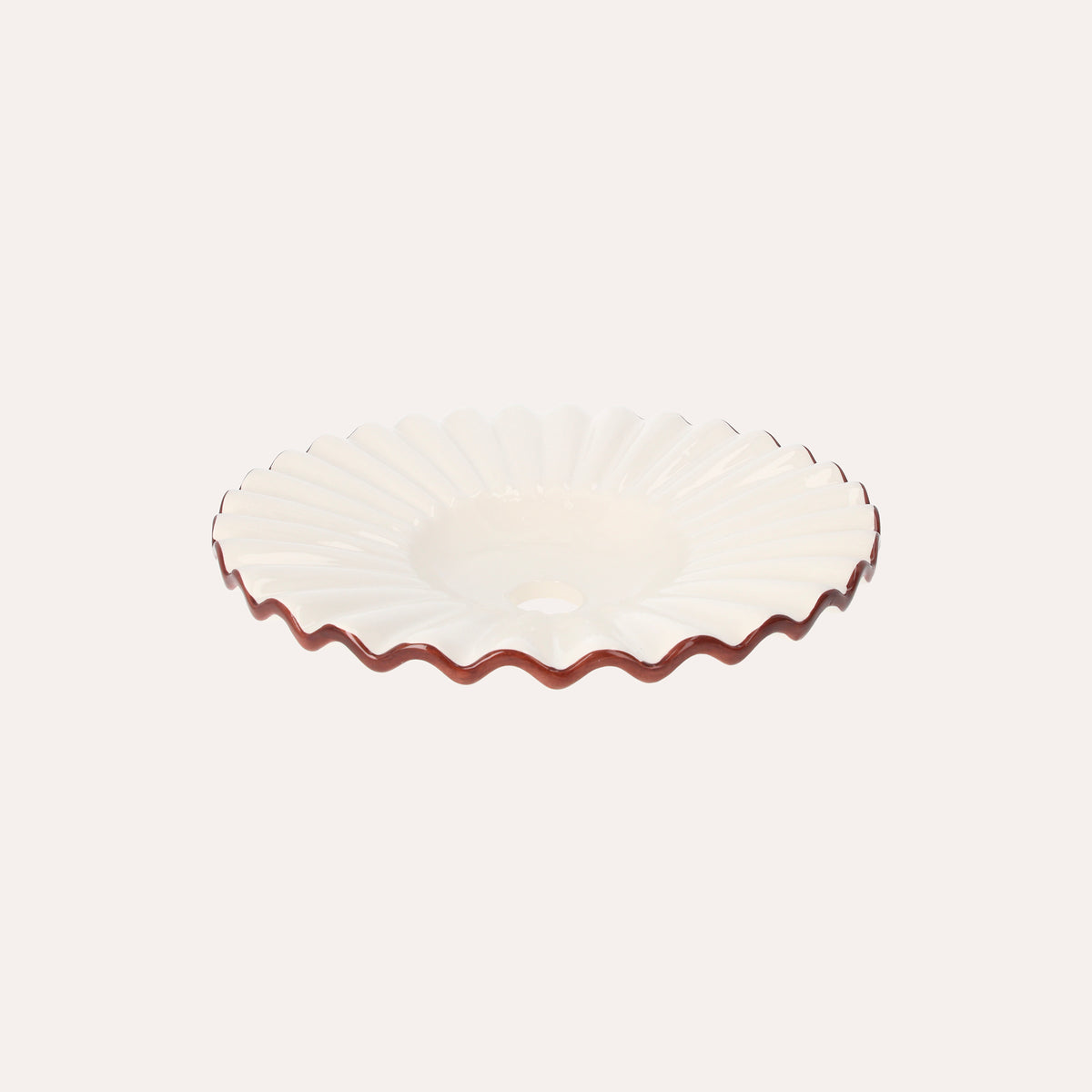 Paralume in Ceramica Ondulato Bianco con Bordo Marrone – 100% Made in Italy, Ø 39 cm