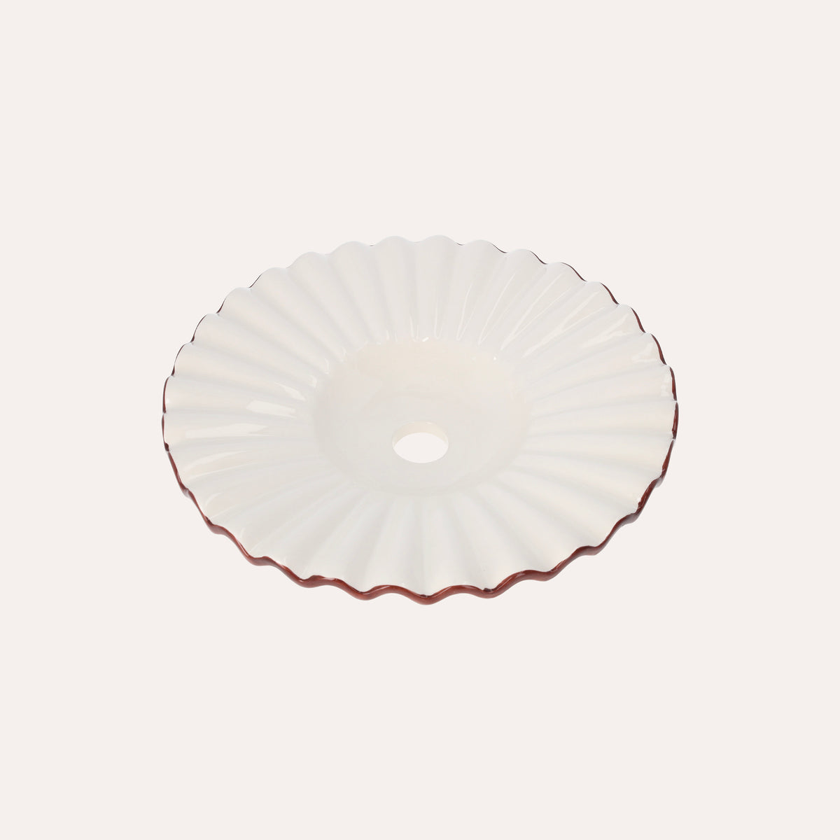 Paralume in Ceramica Ondulato Bianco con Bordo Marrone – 100% Made in Italy, Ø 39 cm
