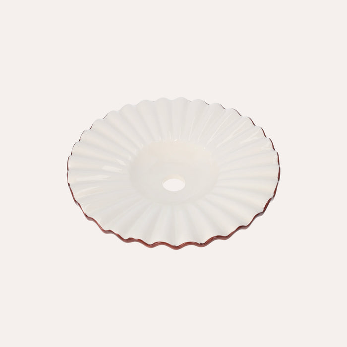 Paralume in Ceramica Ondulato Bianco con Bordo Marrone – 100% Made in Italy, Ø 39 cm