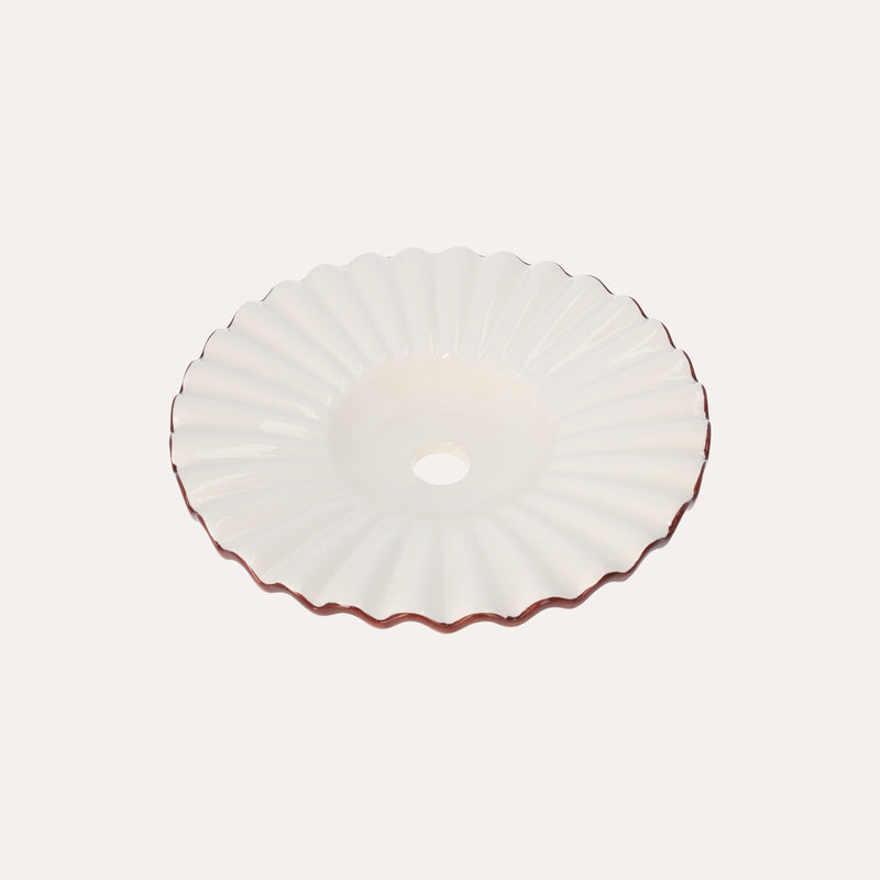 Paralume in Ceramica Ondulato Bianco con Bordo Marrone – 100% Made in Italy, Ø 39 cm
