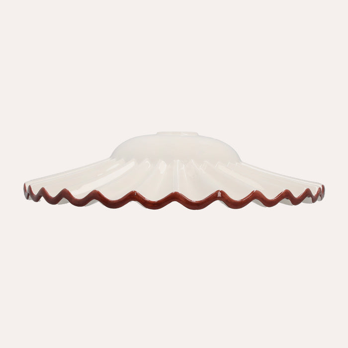 Paralume in Ceramica Ondulato Bianco con Bordo Marrone – 100% Made in Italy, Ø 39 cm
