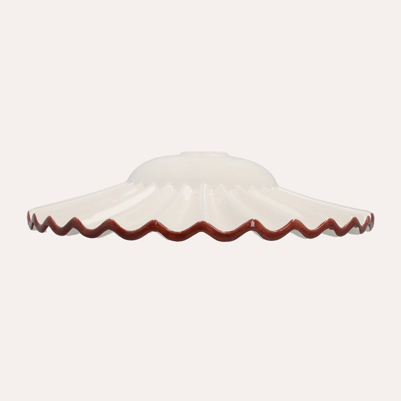 Paralume in Ceramica Ondulato Bianco con Bordo Marrone – 100% Made in Italy, Ø 39 cm