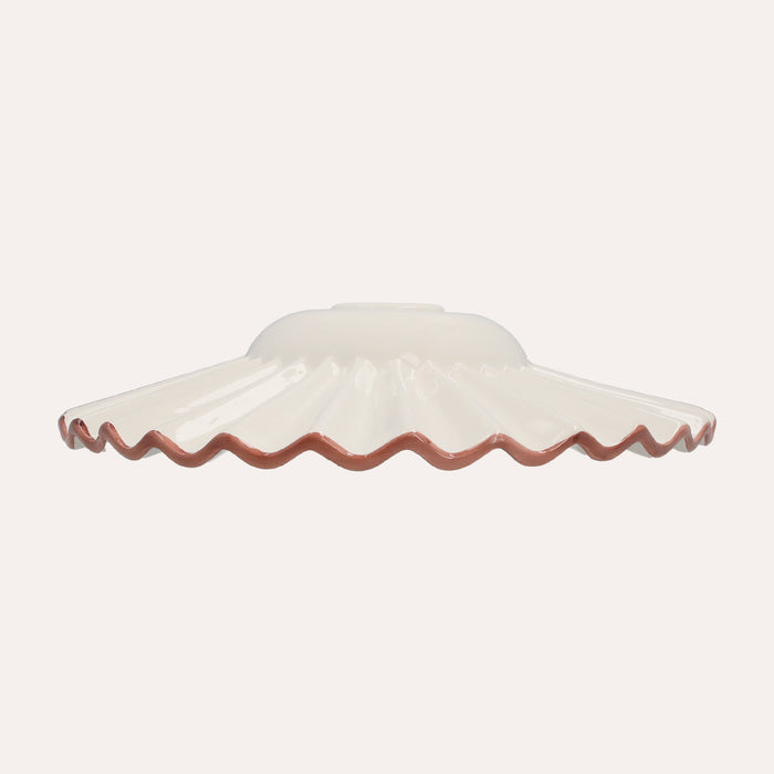 Paralume in Ceramica Ondulato Bianco con Bordo Rosa , made in Italy, Ø 39 cm