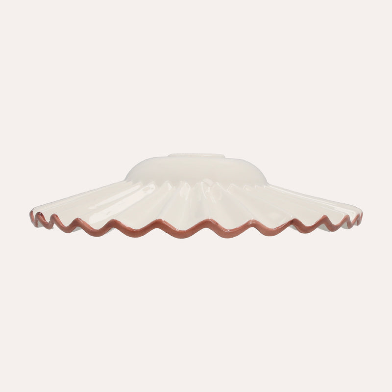 Paralume in Ceramica Ondulato Bianco con Bordo Rosa , made in Italy, Ø 39 cm