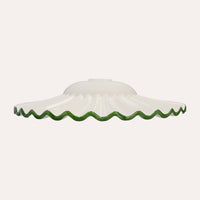 Paralume In Ceramica Ondulato Bianco Con Bordo Verde per Lampadari, made in Italy