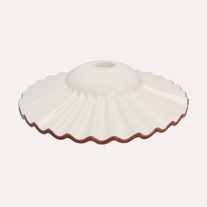 Paralume in Ceramica Ondulato Bianco con Bordo Marrone – 100% Made in Italy, Ø 39 cm