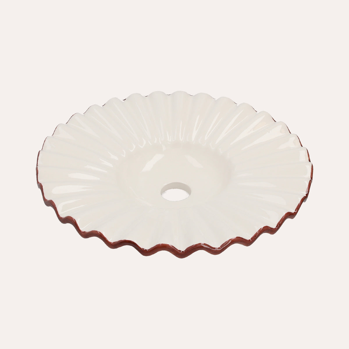 Paralume in Ceramica Ondulato Bianco con Bordo Marrone – 100% Made in Italy, Ø 39 cm