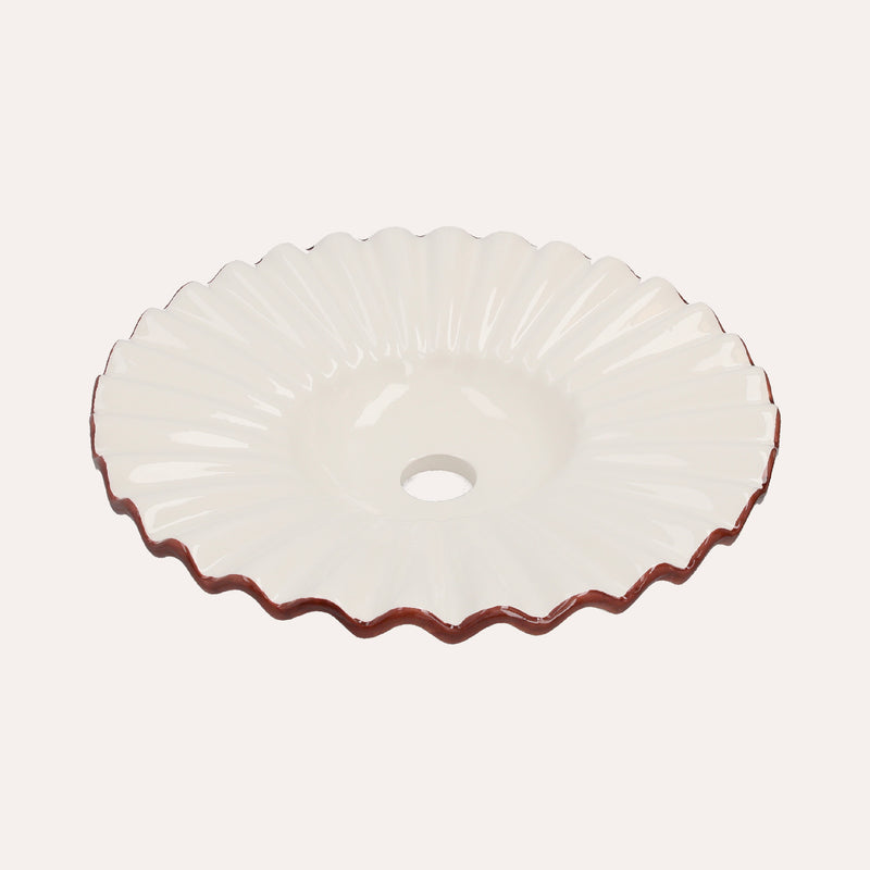 Paralume in Ceramica Ondulato Bianco con Bordo Marrone – 100% Made in Italy, Ø 39 cm