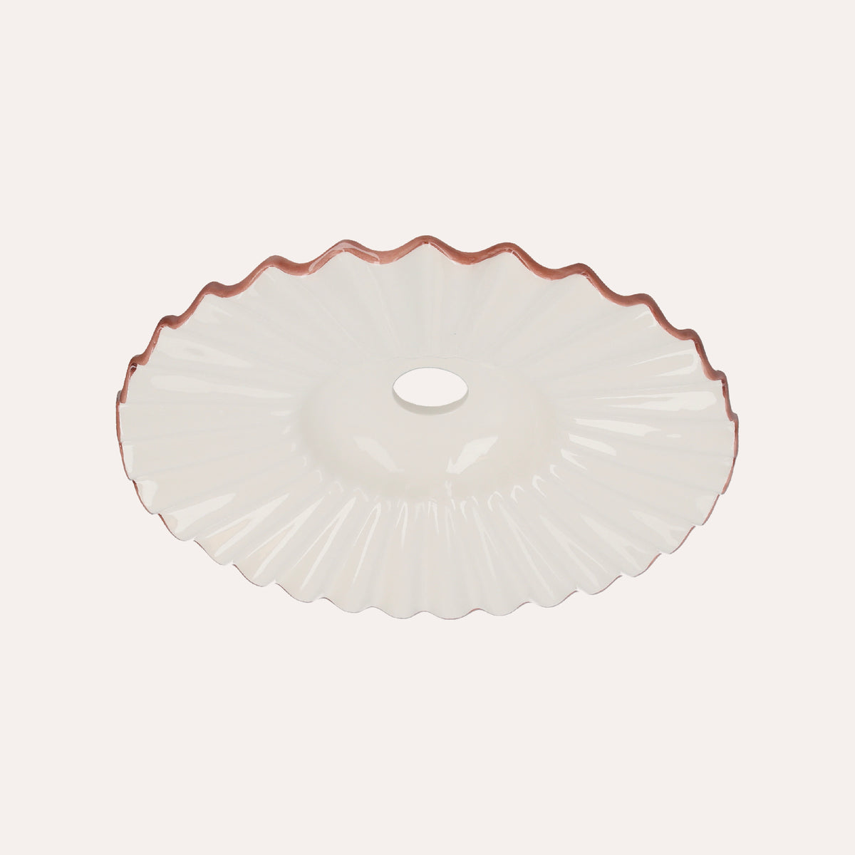 Paralume in Ceramica Ondulato Bianco con Bordo Rosa , made in Italy, Ø 39 cm