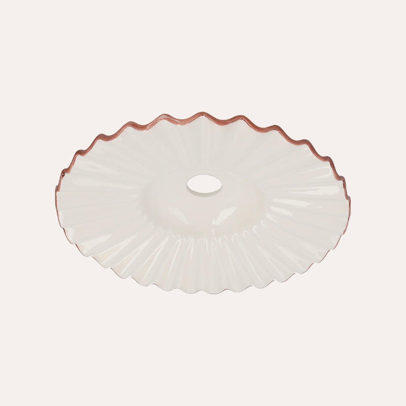 Paralume in Ceramica Ondulato Bianco con Bordo Rosa , made in Italy, Ø 39 cm