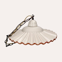 Lampadario a Sospensione Rustico in Ceramica Bianca con Bordo Marrone