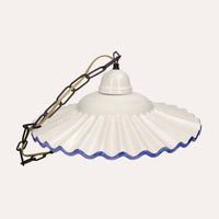 Lampadario a Sospensione in Ceramica Bianca con Bordo Blu