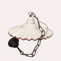 Lampadario a Sospensione Rustico in Ceramica Bianca con Bordo Marrone