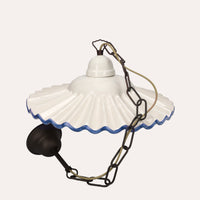 Lampadario a Sospensione in Ceramica Bianca con Bordo Blu