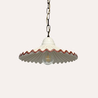 Lampadario a Sospensione Rustico in Ceramica Bianca con Bordo Marrone