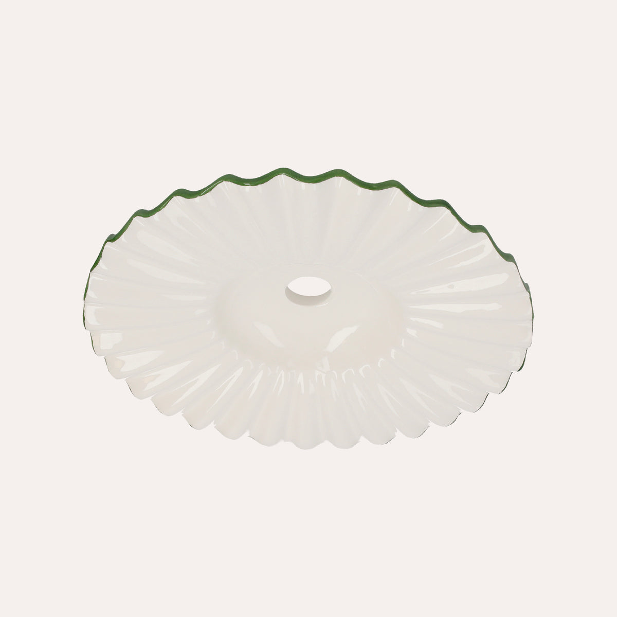 Paralume In Ceramica Ondulato Bianco Con Bordo Verde per Lampadari, made in Italy