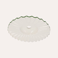 Paralume In Ceramica Ondulato Bianco Con Bordo Verde per Lampadari, made in Italy