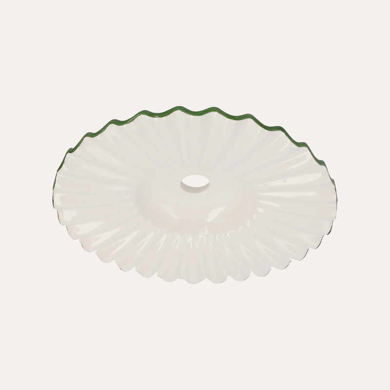 Paralume In Ceramica Ondulato Bianco Con Bordo Verde per Lampadari, made in Italy