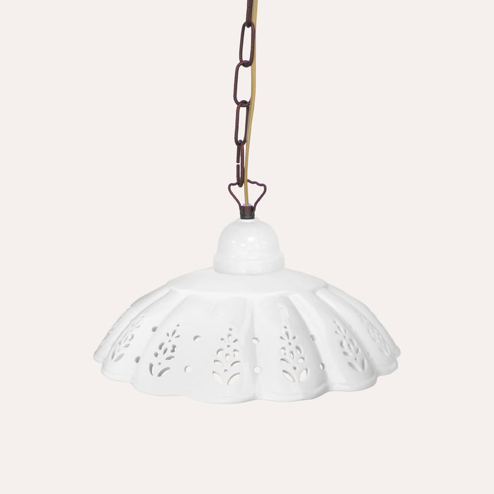 Lampadario a Sospensione in Ceramica Bianca Traforata Artigianale
