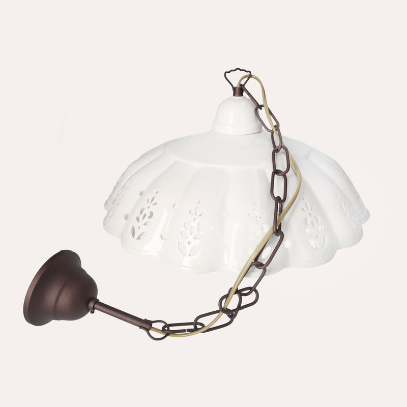 Lampadario a Sospensione in Ceramica Bianca Traforata Artigianale