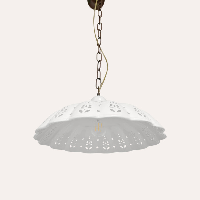 Lampadario a Sospensione in Ceramica Bianca Traforata Artigianale