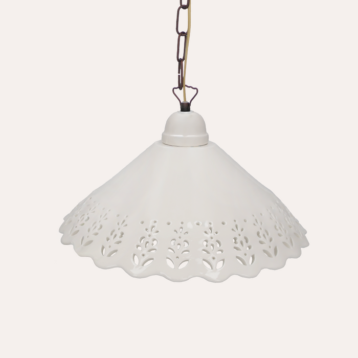 Lampadario Rustico in Ceramica Bianca Traforata 40 cm - Made In Italy