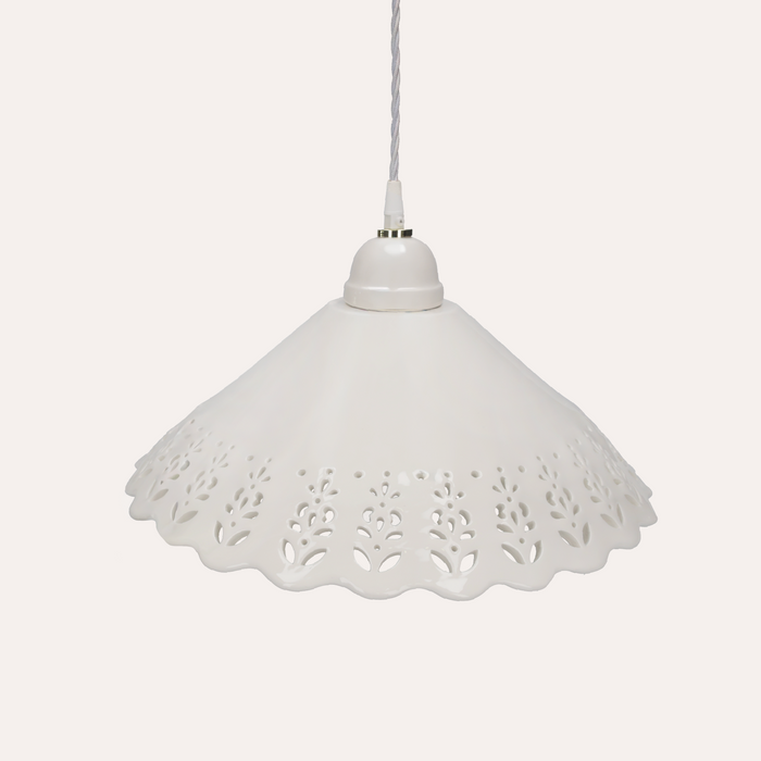Lampadario a Sospensione Ceramica Bianca Traforata 40 cm - Made in Italy
