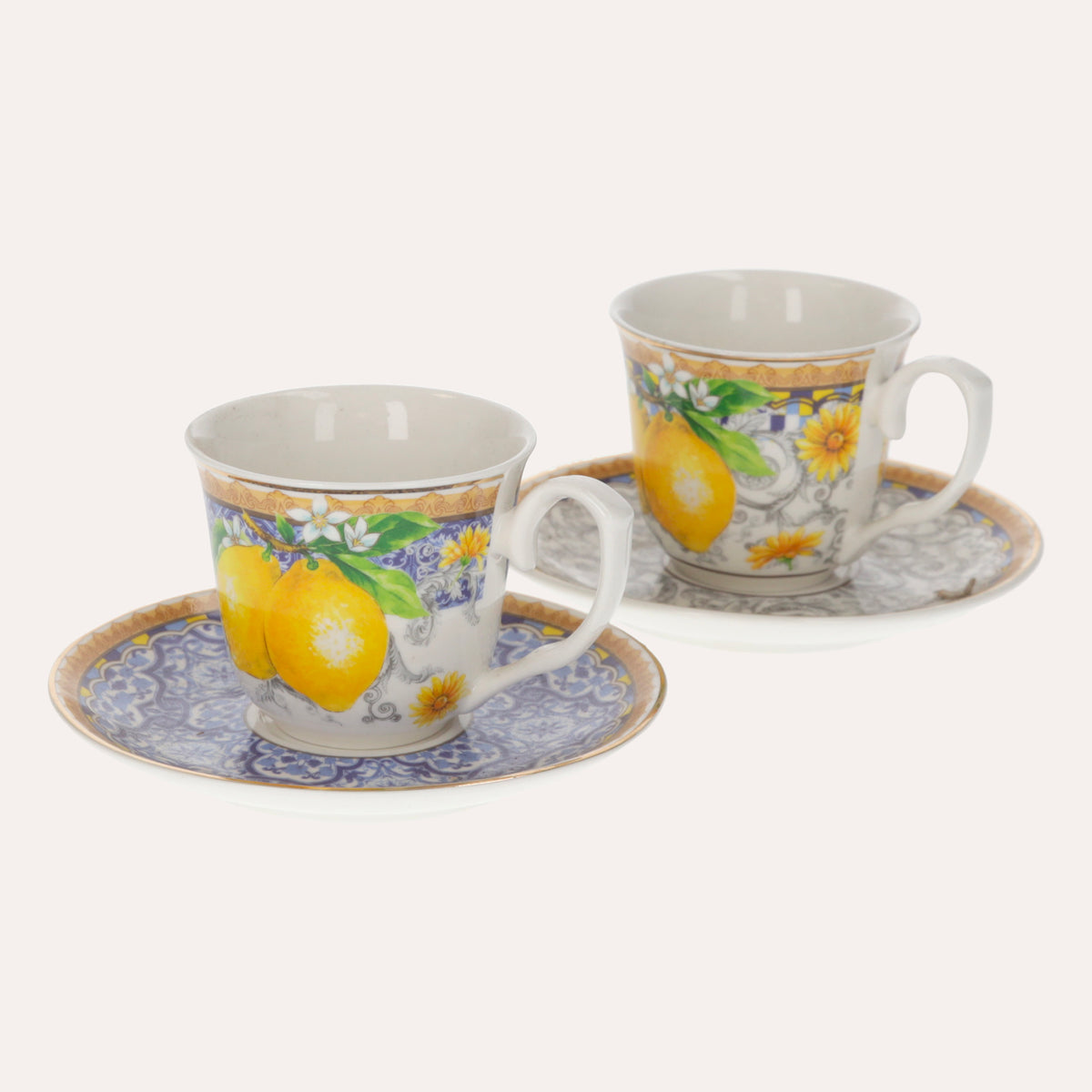 Coppia di Tazzine in Ceramica con Decoro Limoni