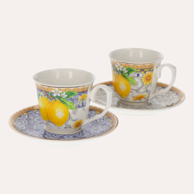 Coppia di Tazzine in Ceramica con Decoro Limoni