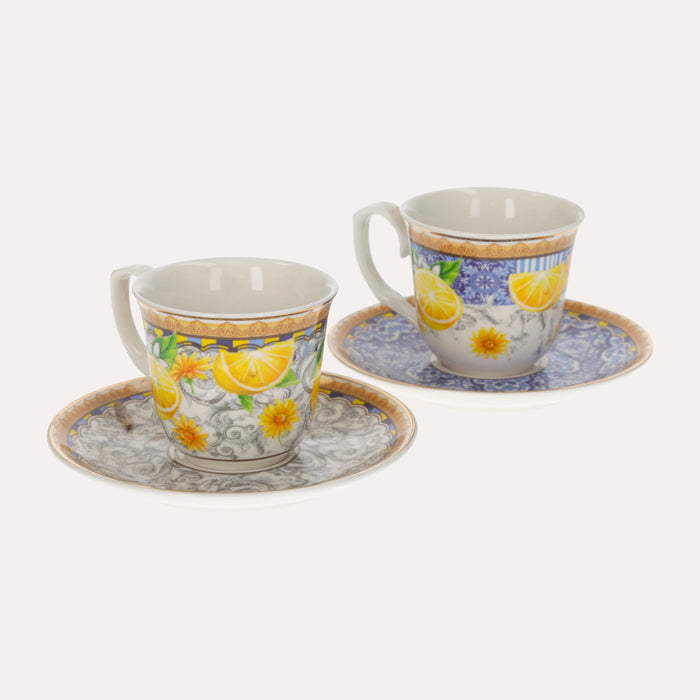 Coppia di Tazzine in Ceramica con Decoro Limoni