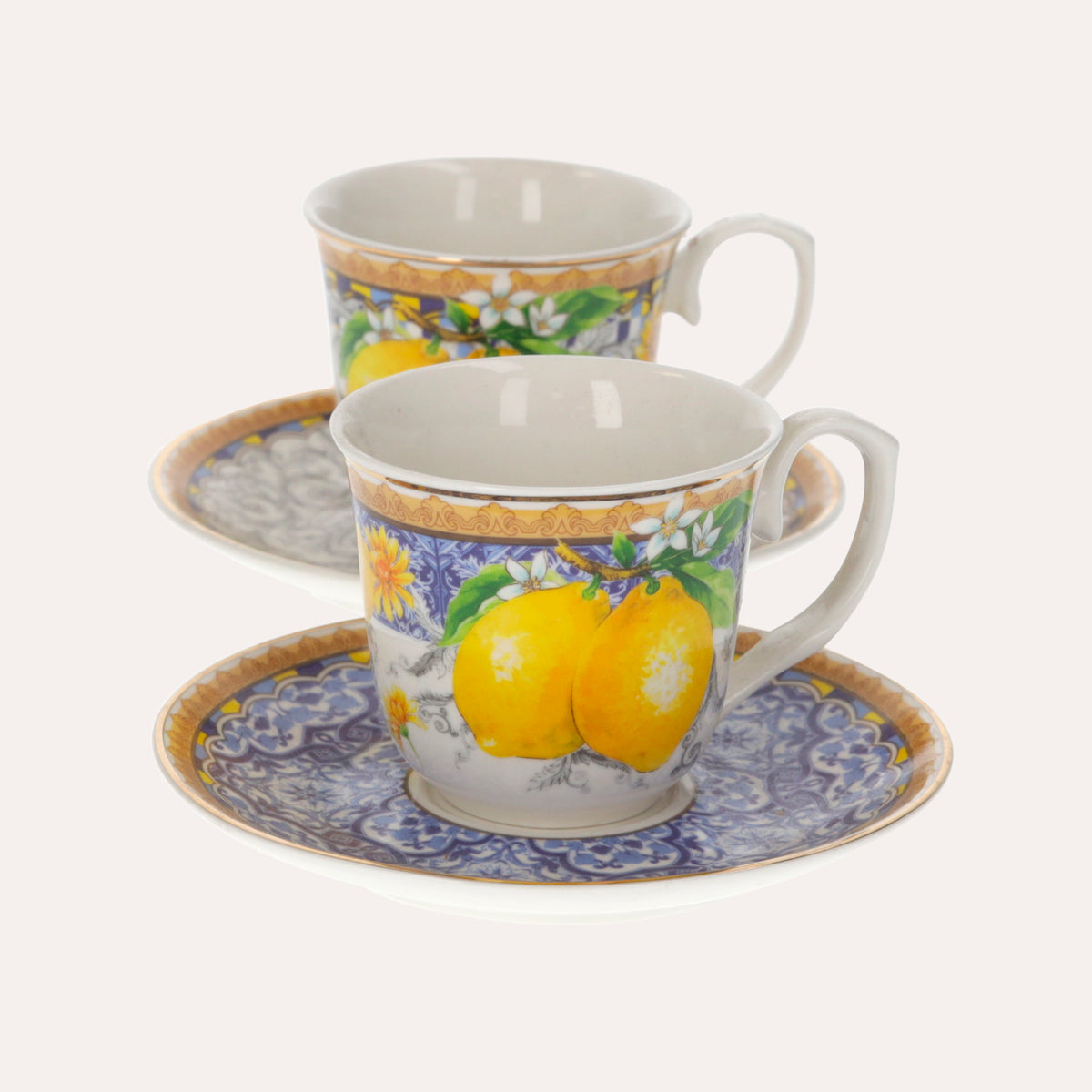 Coppia di Tazzine in Ceramica con Decoro Limoni
