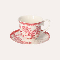 Set 2 Tazze con Piattino in Porcellana Decorata Rosso – Stile Classico