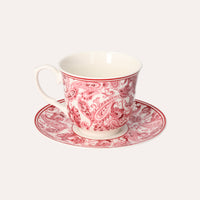 Set 2 Tazze con Piattino in Porcellana Decorata Rosso – Stile Classico